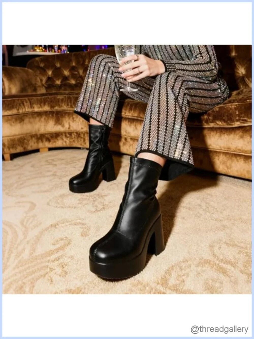 Chunky Platform Gogo Ankle Boots High Block Heel Square Toe Booties